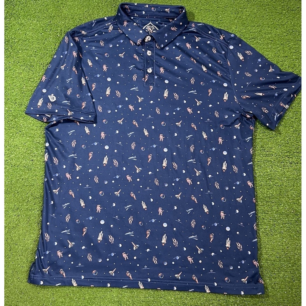 Burlebo Golf Polo LG Galaxy Space Print Stretch Performance astronaut Rocket